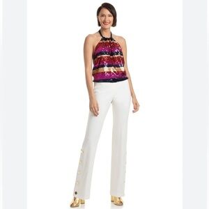 Trina Turk Tamika Sequin Open Back Halter Top Sz Small Chic Party Colorful Date